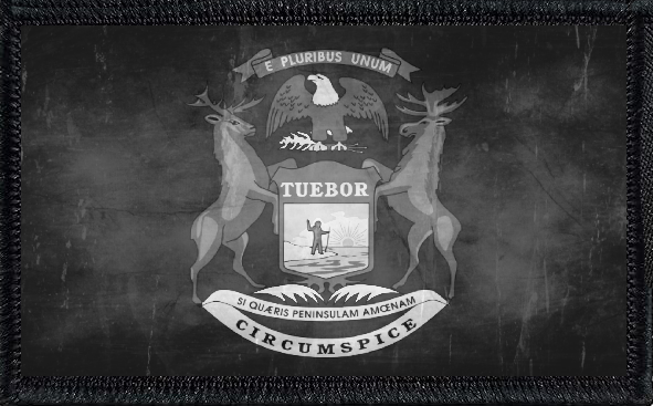 Michigan State Flag Black and White Distressed