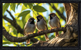 Sparrows In Tree
