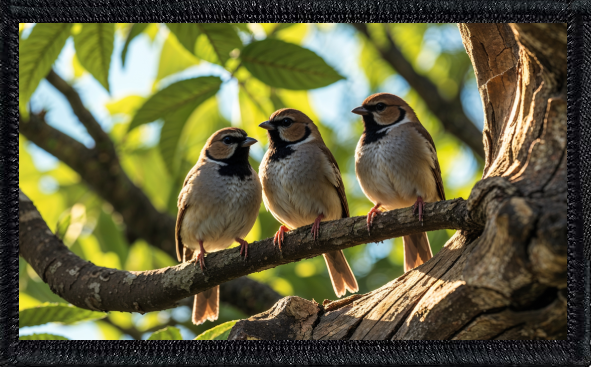 Sparrows In Tree