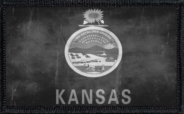 Kansas State Flag Black and White Distressed