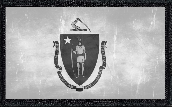 Massachusetts State Flag Black and White Distressed