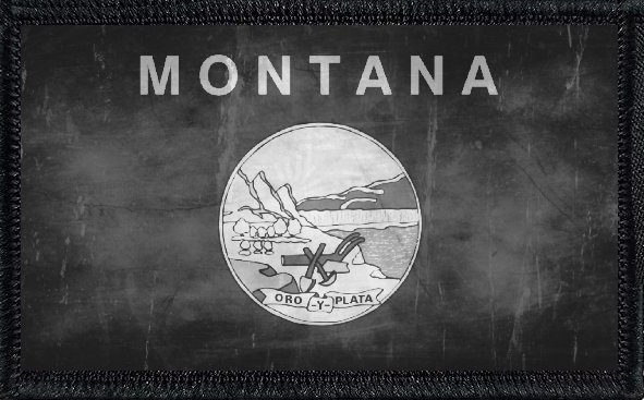Montana State Flag Black and White Distressed