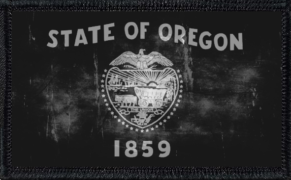 Oregon State Flag Black and White Distressed