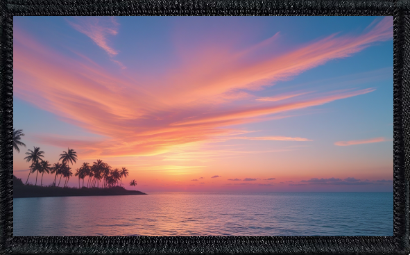 Sunset Over Ocean And Palm Trees