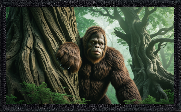 Bigfoot Hiding Behind Tree