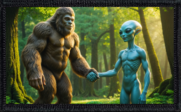 Bigfoot Shaking Hands With Aliens